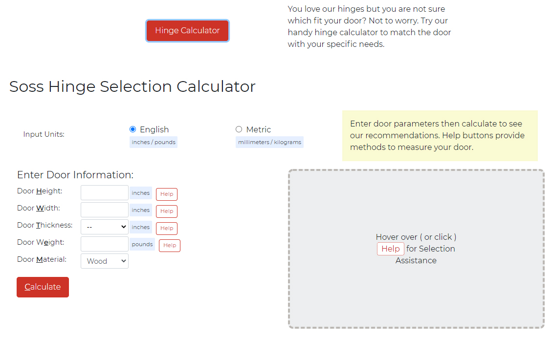 SOSS calculator om het benodigde aantal scharnieren uit te rekenen