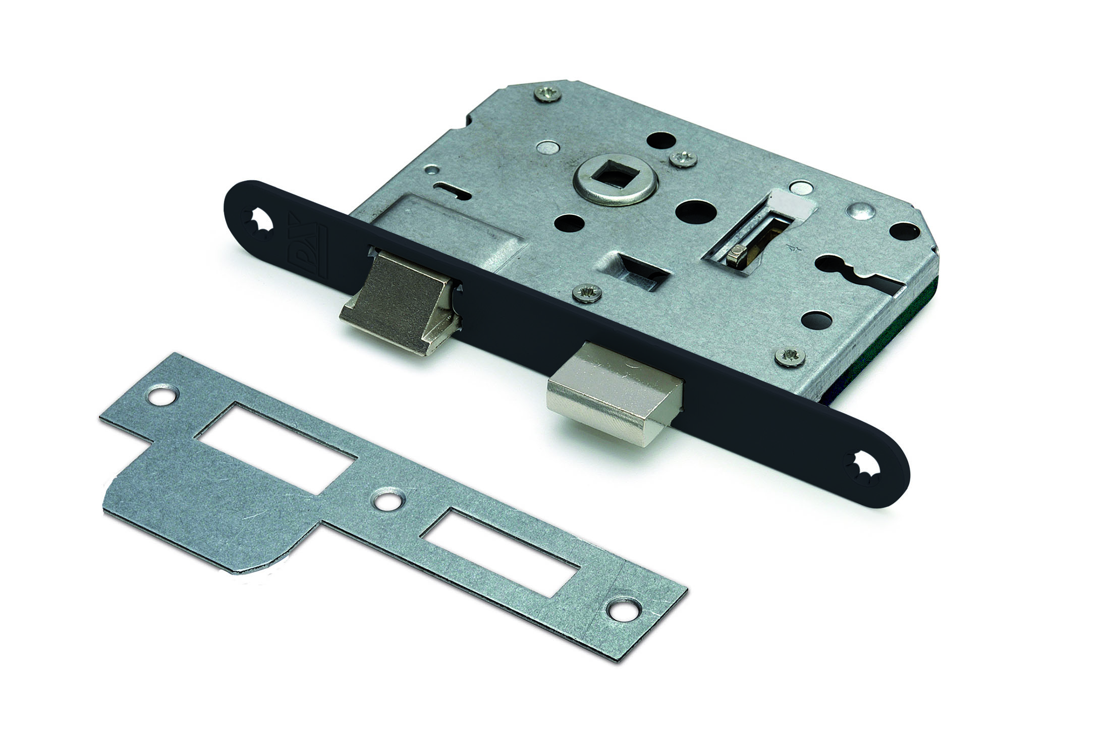 0160.280.5003 Dag & nachtslot / doornmaat 50mm / incl 2 sleutels / ronde voorplaat zwart / inclusief rechthoekige sluitplaat