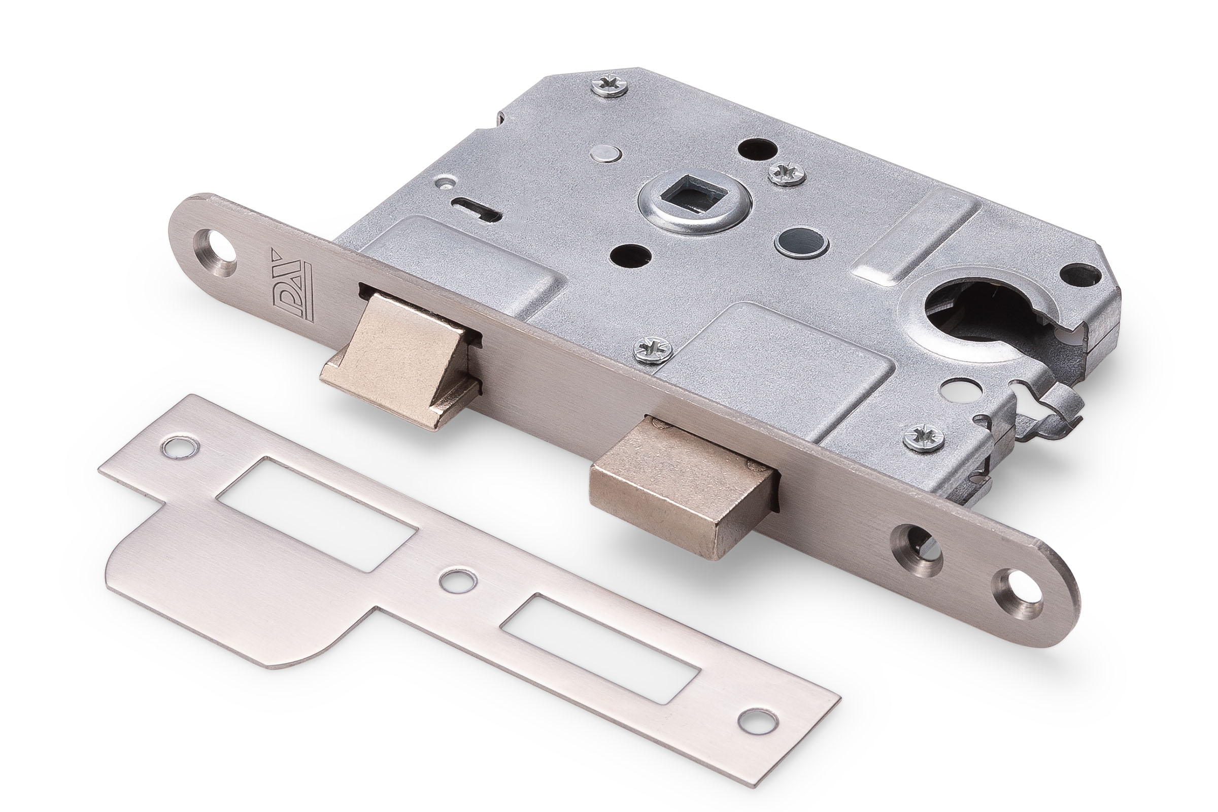 0160.280.5015 Dag & nachtslot / doornmaat 50mm / euro cilinder / ronde voorplaat RVS / inclusief rechthoekige sluitplaat