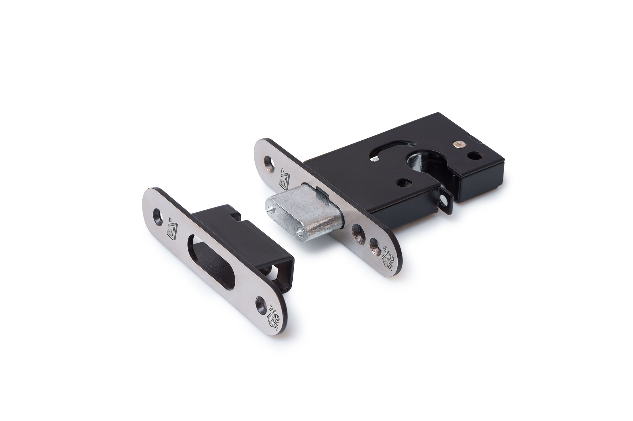 0160.299.7750 Insteek-veiligheids-nachtschootslot voor Euro profielcilinder / DX / SKG**®  / RVS voorplaat (sluitkom) en slotplaat met afgeronde hoeken / slotkast