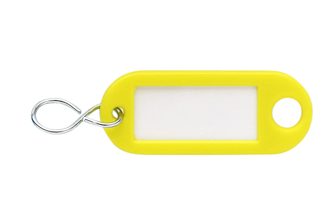 8000.003.45GE Sleutellabel met ophangoog en S-haak / kunststof / geel