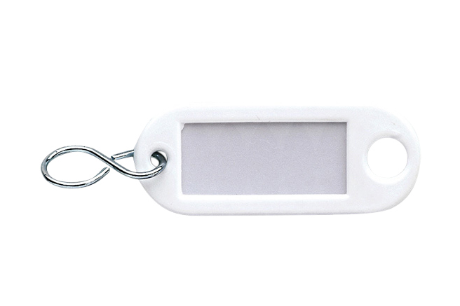 8000.003.45WI Sleutellabel met ophangoog en S-haak / kunststof / wit