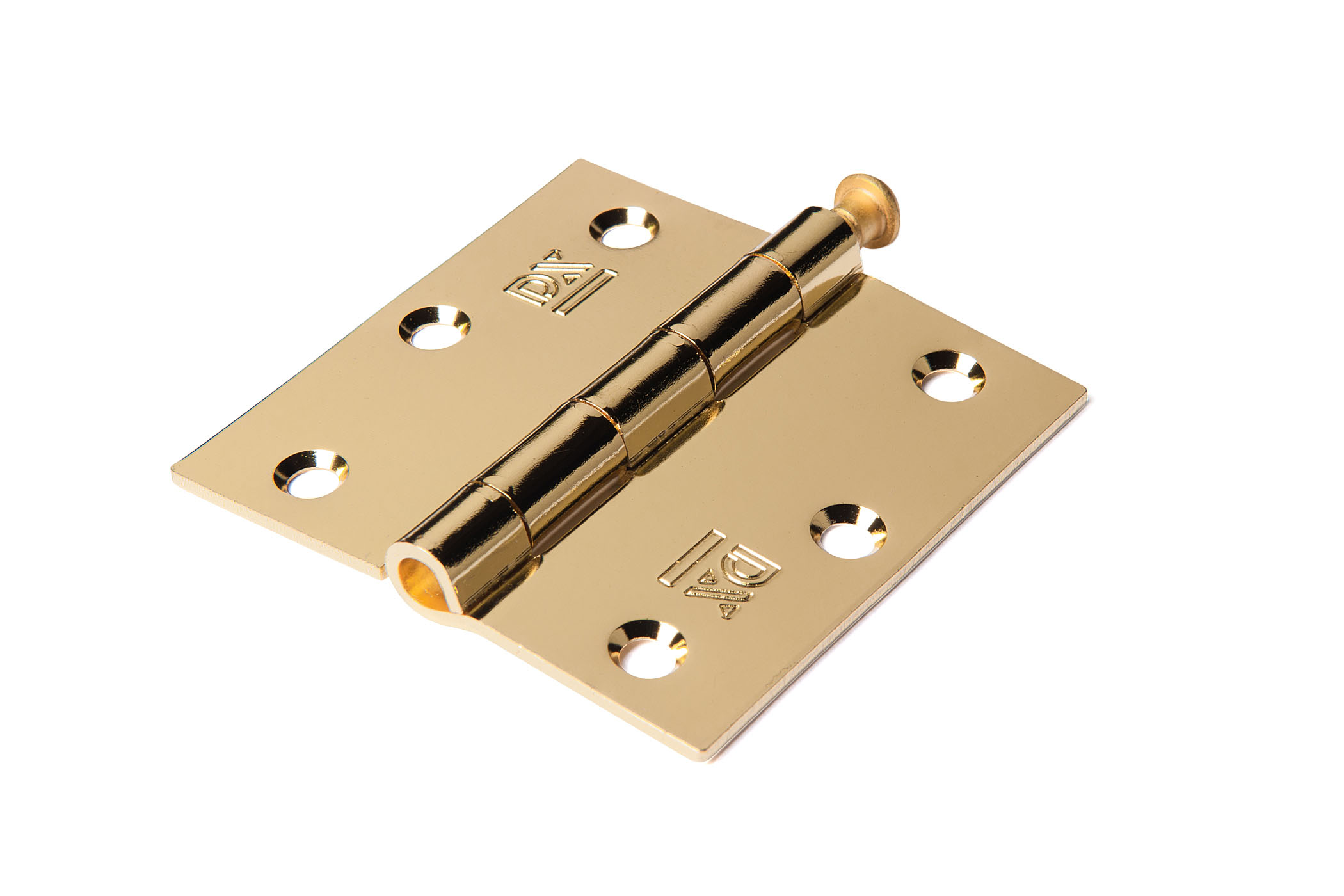 6110.021.7676 Scharnier / rechte hoeken / 76x76 mm / losse vermessingde pen / staal vermessingd