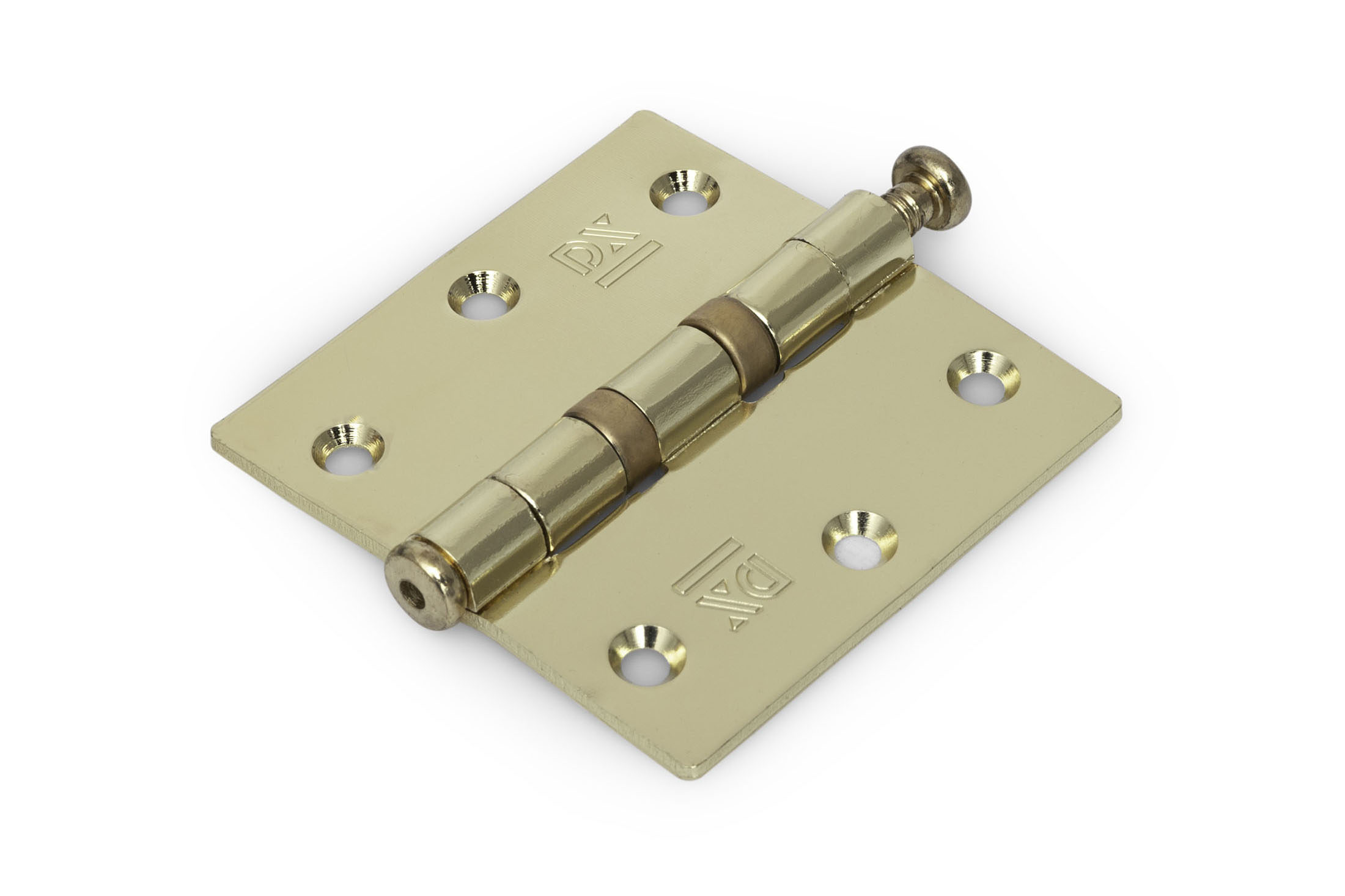 6210.121.7676 Kogellagerscharnier / rechte hoeken / 76x76 mm / vermessingde pen / staal vermessingd