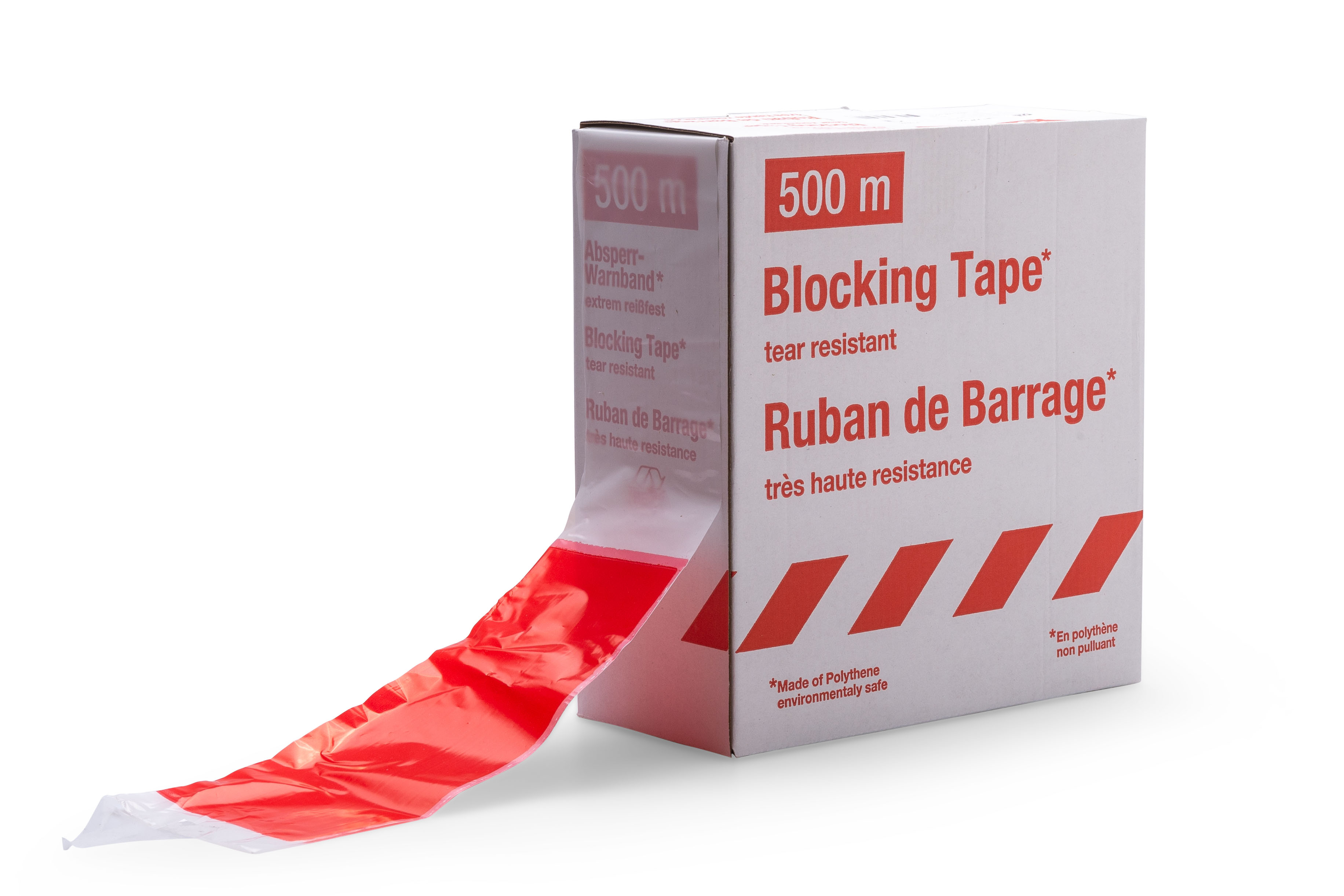 8600.008.0500 Afzetlint rood - wit 500 meter in een afrol doos