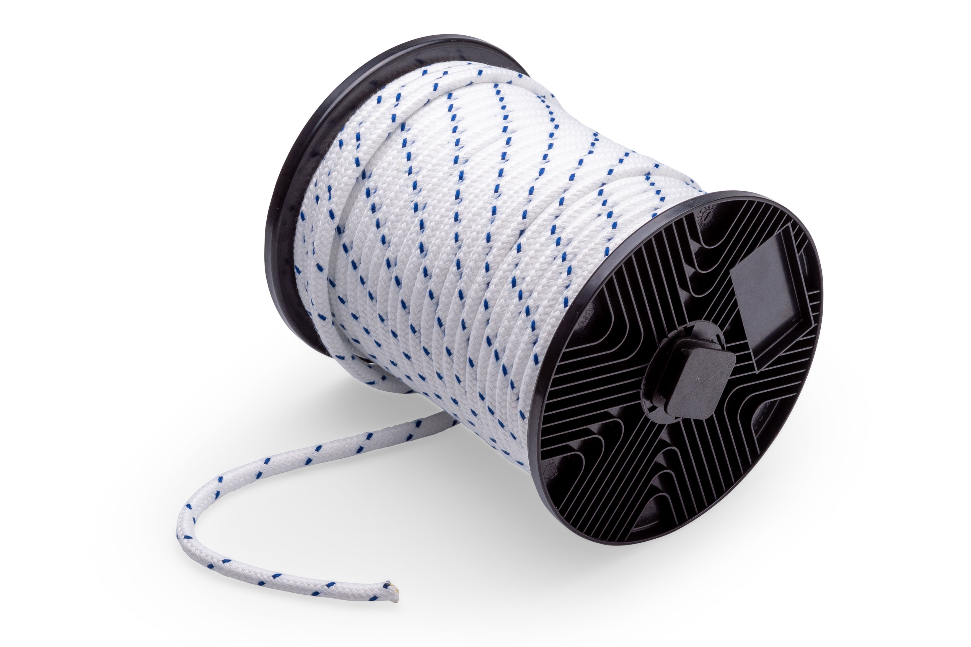 8600.PES.080.W/B-H Schootlijn gevlochten PES 08mm / wit-blauw / rol 60 meter